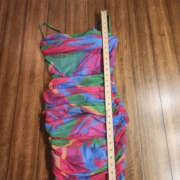 Princess Polly Ruched Mesh Bodycon Mini Dress‎ Abstract Print Strappy - Picture 8 of 9